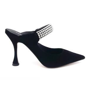 Lola Cruz Jimmy Black Velvet Heeled Mule Jewel Band 37